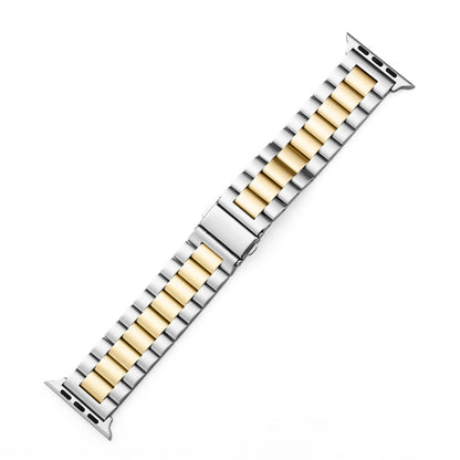 Fold Buckle 3 Beads Stainless Steel Watch Band For Apple Watch Ultra 49mm&Watch Ultra 2 49mm / Series 10 46mm / 9&8&7 45mm / SE 3&SE 2&6&SE&5&4 44mm / 3&2&1 42mm(Silver Yellow) by buy2fix