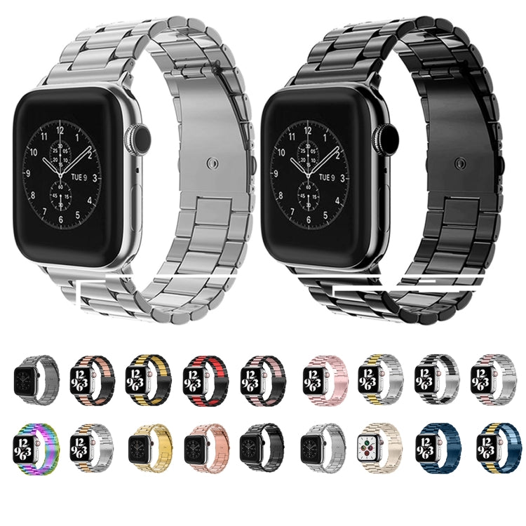 Fold Buckle 3 Beads Stainless Steel Watch Band For Apple Watch Ultra 49mm&Watch Ultra 2 49mm / Series 10 46mm / 9&8&7 45mm / SE 3&SE 2&6&SE&5&4 44mm / 3&2&1 42mm(Silver+Rose Gold) by buy2fix