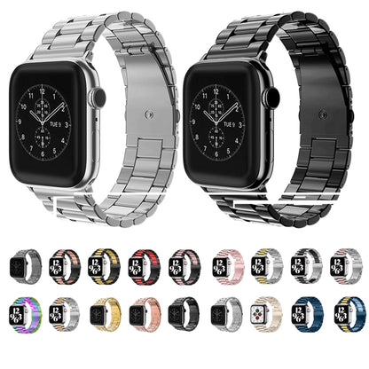 Fold Buckle 3 Beads Stainless Steel Watch Band For Apple Watch Ultra 49mm&Watch Ultra 2 49mm / Series 10 46mm / 9&8&7 45mm / SE 3&SE 2&6&SE&5&4 44mm / 3&2&1 42mm(Black Gold) by buy2fix