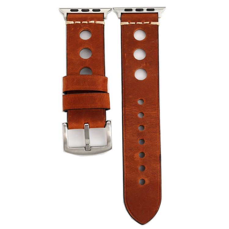 For Apple Watch Series 10 42mm / 9&8&7 41mm / SE 3&SE 2&6&SE&5&4 40mm / 3&2&1 38mm Retro Hole Genuine Leather Wrist Watch Band(Reddish Brown) by buy2fix