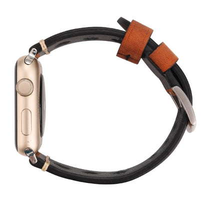 For Apple Watch Series 10 42mm / 9&8&7 41mm / SE 3&SE 2&6&SE&5&4 40mm / 3&2&1 38mm Retro Hole Genuine Leather Wrist Watch Band(Reddish Brown) by buy2fix