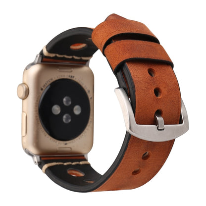 For Apple Watch Series 7 45mm / 6 & SE & 5 & 4 44mm / 42mm 3 & 2 & 1 Retro Hole Genuine Leather Wrist Watch Band by buy2fix
