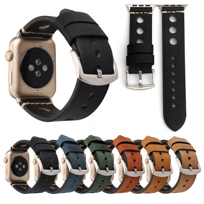 For Apple Watch Series 7 45mm / 6 & SE & 5 & 4 44mm / 42mm 3 & 2 & 1 Retro Hole Genuine Leather Wrist Watch Band by buy2fix