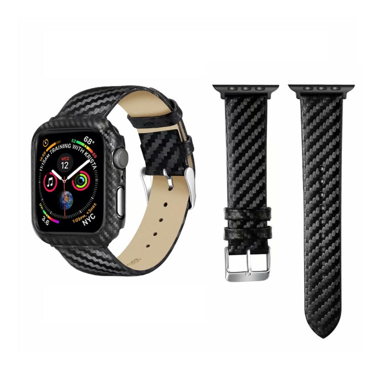 Genuine Leather Carbon Fiber Strap for Apple Watch Ultra 49mm&Watch Ultra 2 49mm / Series 10 46mm / 9&8&7 45mm / SE 3&SE 2&6&SE&5&4 44mm / 3&2&1 42mm by buy2fix