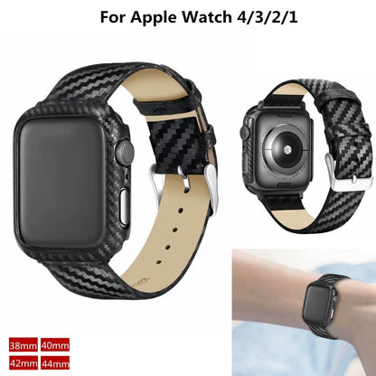 Genuine Leather Carbon Fiber Strap + Frame for Apple Watch Series 3 & 2 & 1 38mm by buy2fix