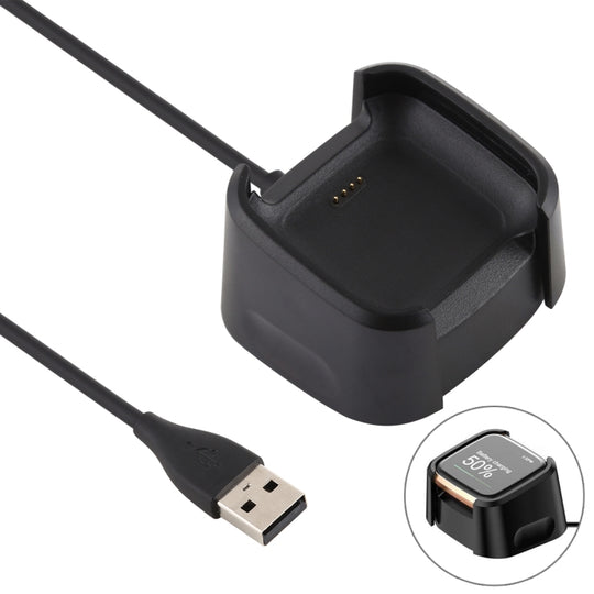 Für Fitbit Versa 2 Ladegerät Ladestation Basisständer Halter mit 1m Ladekabel (Schwarz)
