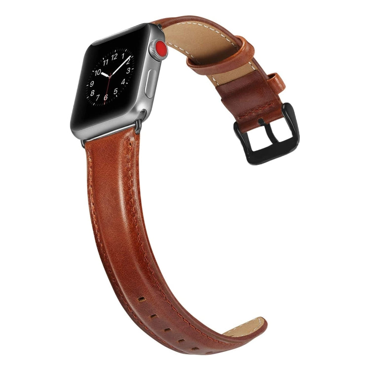 Black Buckle Leather Watch Band For Apple Watch Series 10 42mm / 9&8&7 41mm / SE 3&SE 2&6&SE&5&4 40mm / 3&2&1 38mm(Brown) by buy2fix