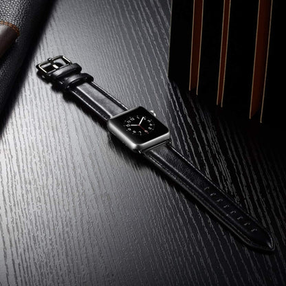 Black Buckle Leather Watch Band For Apple Watch Ultra 49mm&Watch Ultra 2 49mm / Series 10 46mm / 9&8&7 45mm / SE 3&SE 2&6&SE&5&4 44mm / 3&2&1 42mm(Black) by buy2fix