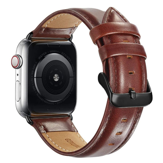 Black Buckle Leather Watch Band For Apple Watch Ultra 49mm&Watch Ultra 2 49mm / Series 10 46mm / 9&8&7 45mm / SE 3&SE 2&6&SE&5&4 44mm / 3&2&1 42mm(Dark Brown) by buy2fix