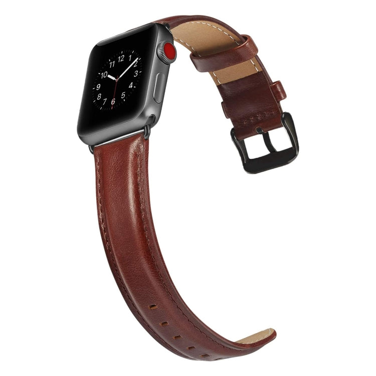 Black Buckle Leather Watch Band For Apple Watch Ultra 49mm&Watch Ultra 2 49mm / Series 10 46mm / 9&8&7 45mm / SE 3&SE 2&6&SE&5&4 44mm / 3&2&1 42mm(Dark Brown) by buy2fix
