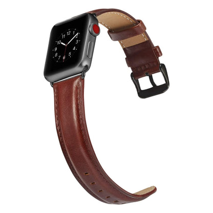 Black Buckle Leather Watch Band For Apple Watch Ultra 49mm&Watch Ultra 2 49mm / Series 10 46mm / 9&8&7 45mm / SE 3&SE 2&6&SE&5&4 44mm / 3&2&1 42mm(Dark Brown) by buy2fix