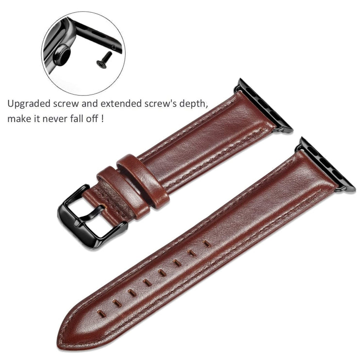 Black Buckle Leather Watch Band For Apple Watch Ultra 49mm&Watch Ultra 2 49mm / Series 10 46mm / 9&8&7 45mm / SE 3&SE 2&6&SE&5&4 44mm / 3&2&1 42mm(Dark Brown) by buy2fix