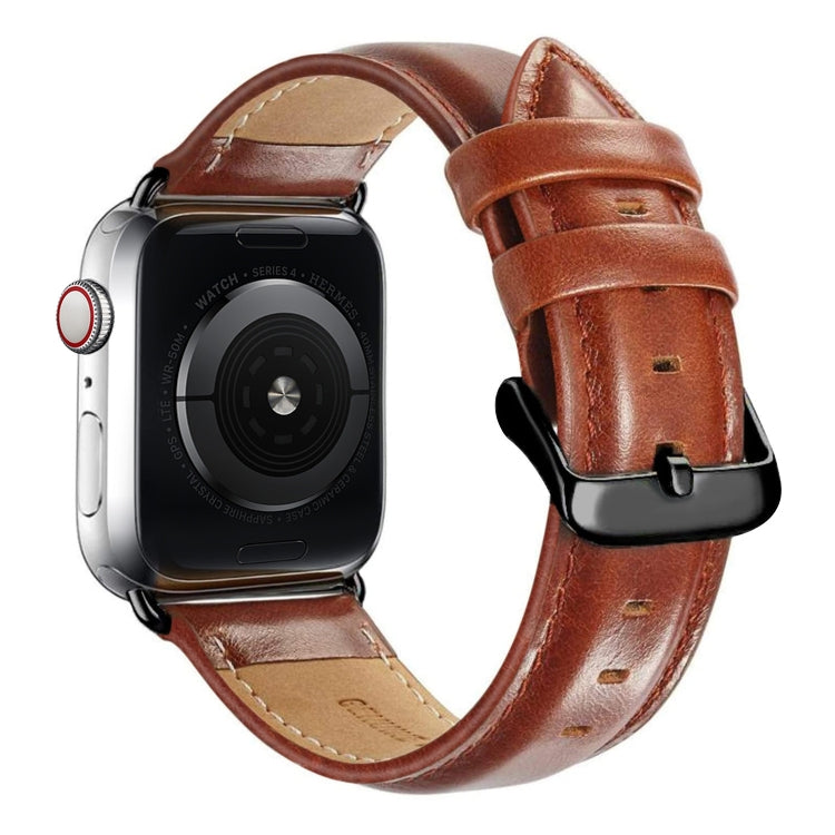 Black Buckle Leather Watch Band For Apple Watch Ultra 49mm&Watch Ultra 2 49mm / Series 10 46mm / 9&8&7 45mm / SE 3&SE 2&6&SE&5&4 44mm / 3&2&1 42mm(Brown) by buy2fix