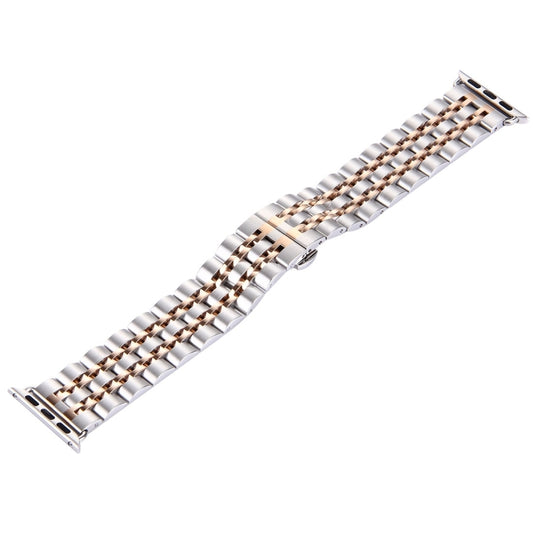 20mm Women Hidden Butterfly Buckle 7 Beads Stainless Steel Watch Band For Apple Watch 38mm(Silver Rose Gold) - Watch Bands by buy2fix | Online Shopping UK | buy2fix