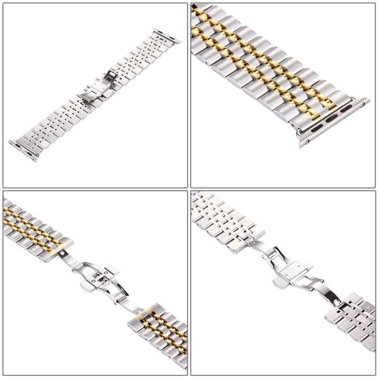 Hidden Butterfly Buckle 7 Beads Stainless Steel Watch Band For Apple Watch 42mm(Silver Gold) by buy2fix