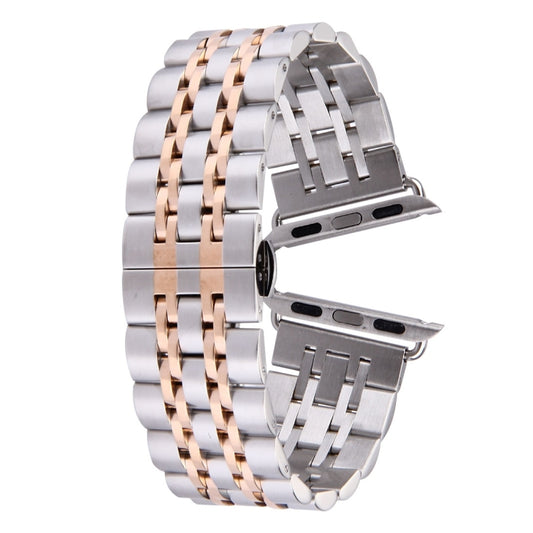 Hidden Butterfly Buckle 7 Beads Stainless Steel Watch Band For Apple Watch 42mm(Silver Rose Gold) by buy2fix