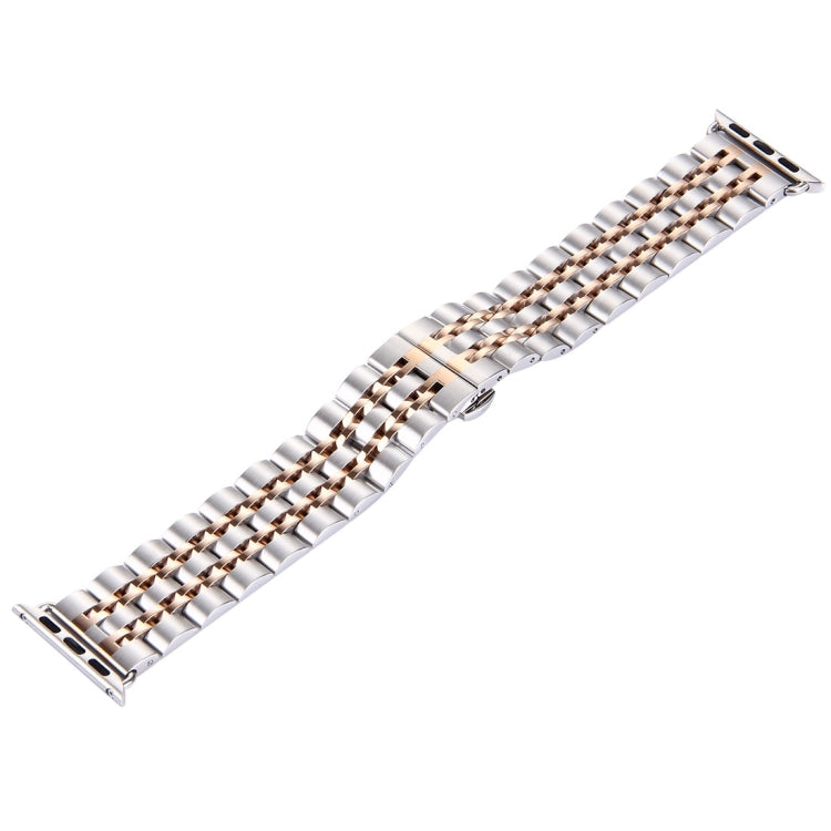 Hidden Butterfly Buckle 7 Beads Stainless Steel Watch Band For Apple Watch 42mm(Silver Rose Gold) by buy2fix