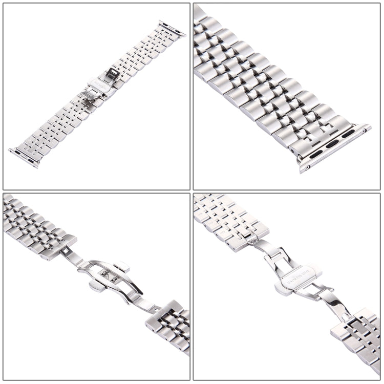 Hidden Butterfly Buckle 7 Beads Stainless Steel Watch Band For Apple Watch 42mm(Silver) by buy2fix