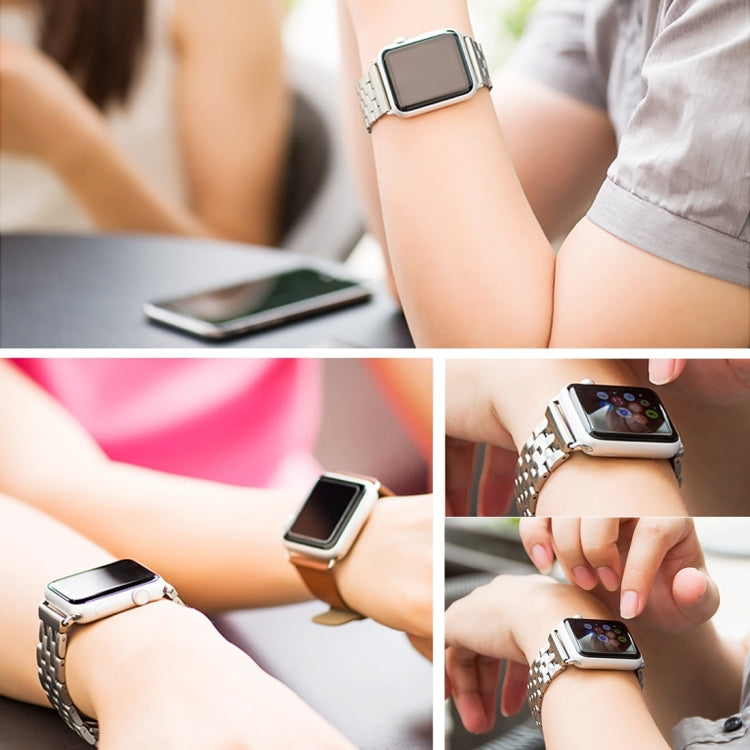 Hidden Butterfly Buckle 7 Beads Stainless Steel Watch Band For Apple Watch 42mm(Silver) by buy2fix