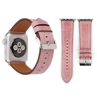 For Apple Watch Series 10 42mm / 9&8&7 41mm / SE 3&SE 2&6&SE&5&4 40mm / 3&2&1 38mm Fresh Style Genuine Leather Watch Band(Pink) by buy2fix