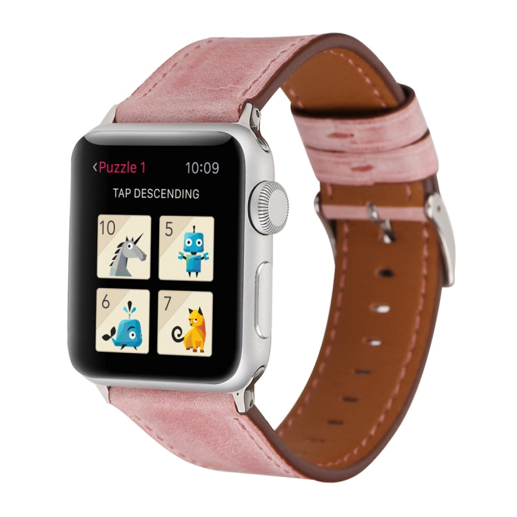 For Apple Watch Series 10 42mm / 9&8&7 41mm / SE 3&SE 2&6&SE&5&4 40mm / 3&2&1 38mm Fresh Style Genuine Leather Watch Band(Pink) by buy2fix