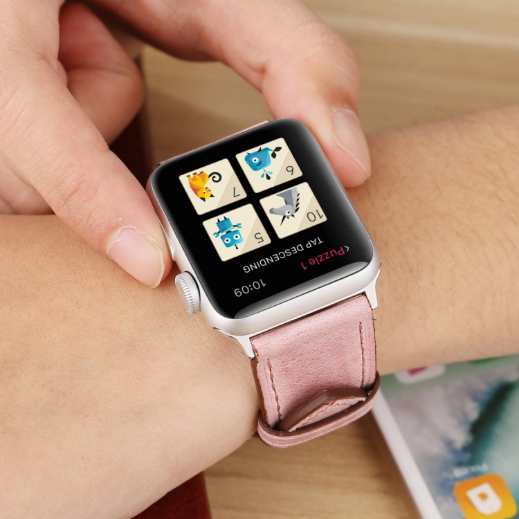 For Apple Watch Series 10 42mm / 9&8&7 41mm / SE 3&SE 2&6&SE&5&4 40mm / 3&2&1 38mm Fresh Style Genuine Leather Watch Band(Pink) by buy2fix