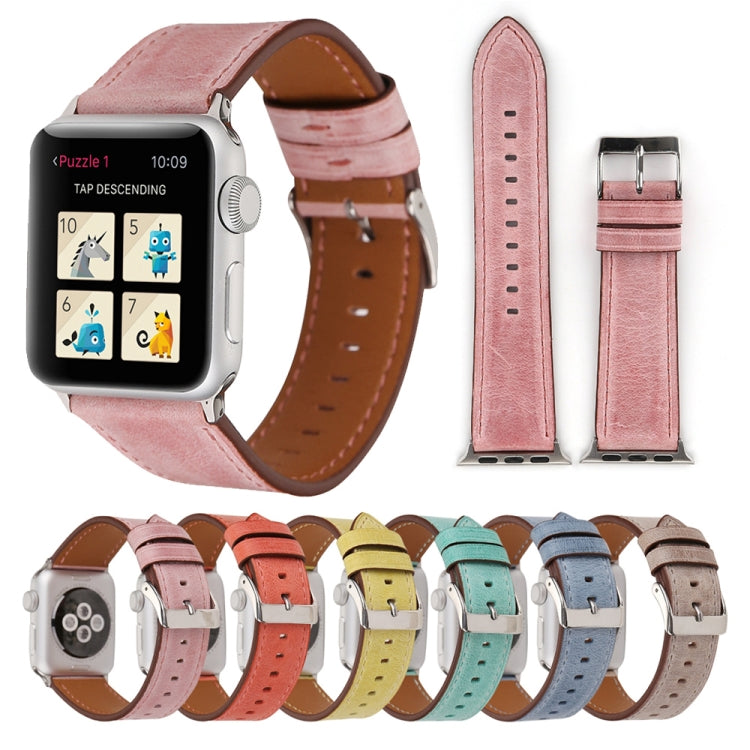 For Apple Watch Series 10 42mm / 9&8&7 41mm / SE 3&SE 2&6&SE&5&4 40mm / 3&2&1 38mm Fresh Style Genuine Leather Watch Band(Pink) by buy2fix