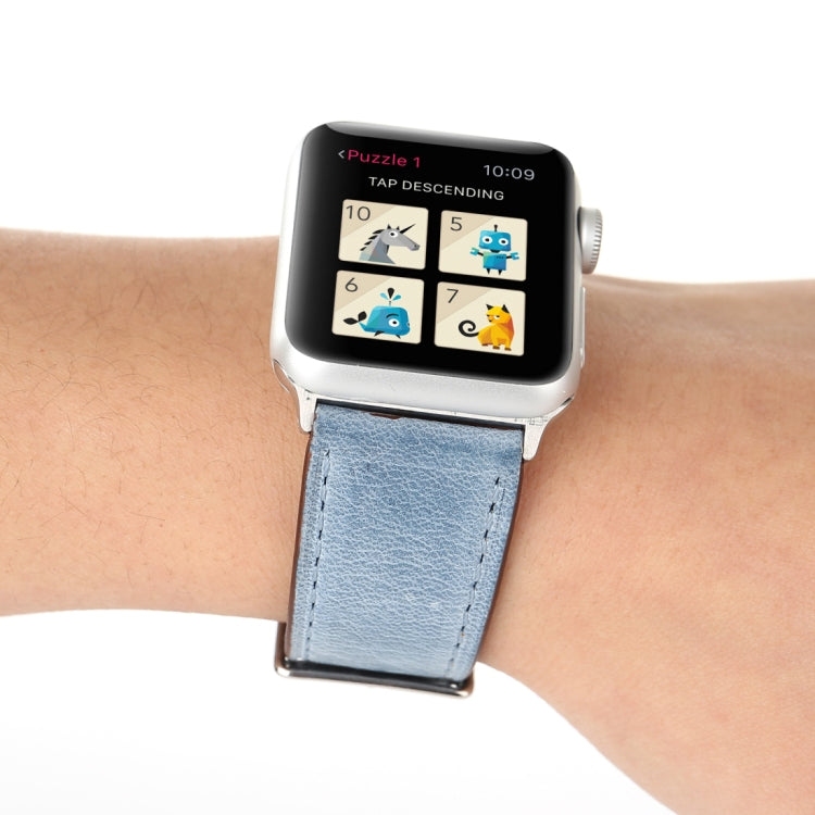 For Apple Watch Ultra 49mm&Watch Ultra 2 49mm / Series 10 46mm / 9&8&7 45mm / SE 3&SE 2&6&SE&5&4 44mm / 3&2&1 42mm Fresh Style Genuine Leather Watch Band(Blue) by buy2fix