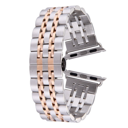 22mm Men Hidden Butterfly Buckle 7 Beads Stainless Steel Watch Band For Apple Watch 38mm(Silver Rose Gold) by buy2fix