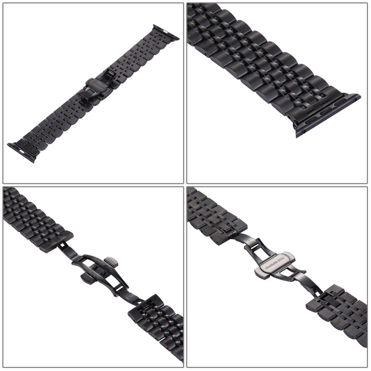 22mm Men Hidden Butterfly Buckle 7 Beads Stainless Steel Watch Band For Apple Watch 42mm(Black) by buy2fix
