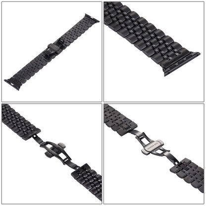 22mm Men Hidden Butterfly Buckle 7 Beads Stainless Steel Watch Band For Apple Watch 42mm(Black) by buy2fix