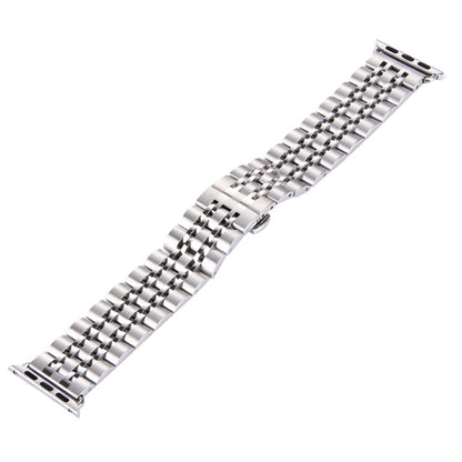 22mm Men Hidden Butterfly Buckle 7 Beads Stainless Steel Watch Band For Apple Watch 42mm(Silver) by buy2fix