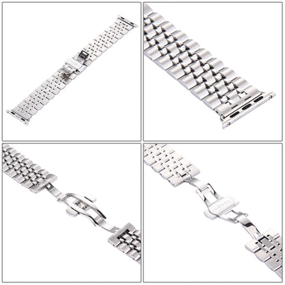 22mm Men Hidden Butterfly Buckle 7 Beads Stainless Steel Watch Band For Apple Watch 42mm(Silver) by buy2fix