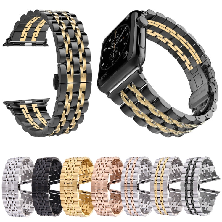 22mm Men Hidden Butterfly Buckle 7 Beads Stainless Steel Watch Band For Apple Watch 42mm by buy2fix