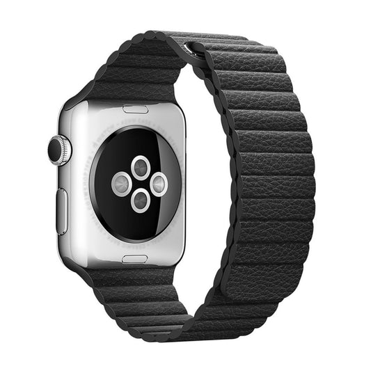 For Apple Watch 38mm Loop Magnetic Closure Clasp PU Leather Watch Band(Black) by buy2fix