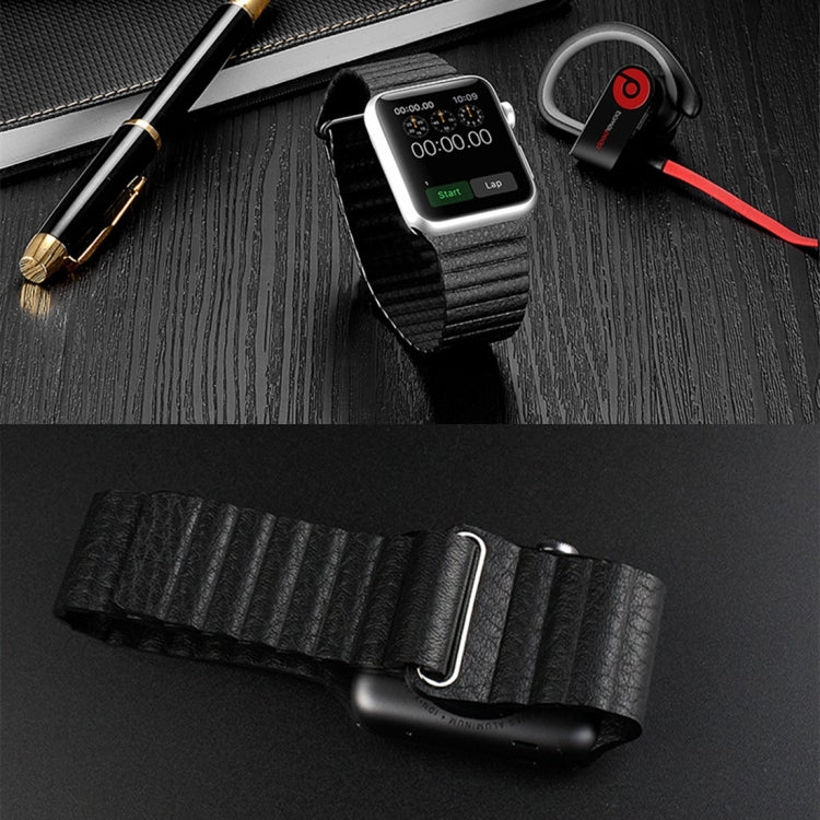 For Apple Watch 38mm Loop Magnetic Closure Clasp PU Leather Watch Band(Black) by buy2fix