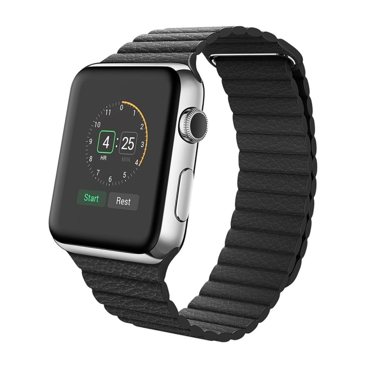 For Apple Watch 38mm Loop Magnetic Closure Clasp PU Leather Watch Band(Black) by buy2fix