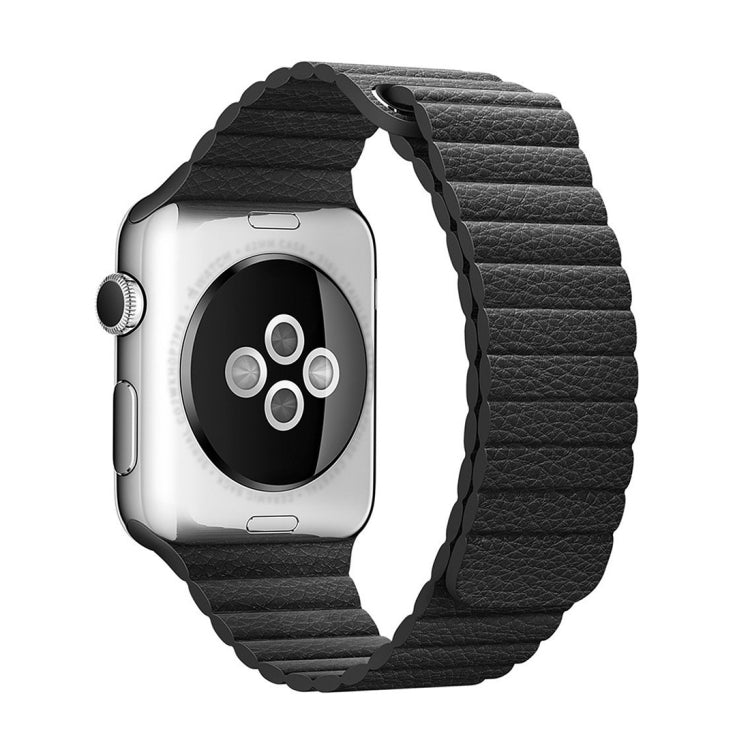 For Apple Watch 38mm Loop Magnetic Closure Clasp PU Leather Watch Band(Black) by buy2fix