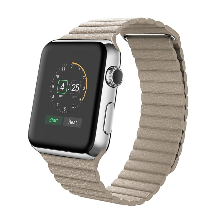 For Apple Watch 38mm Loop Magnetic Closure Clasp PU Leather Watch Band(Khaki) by buy2fix