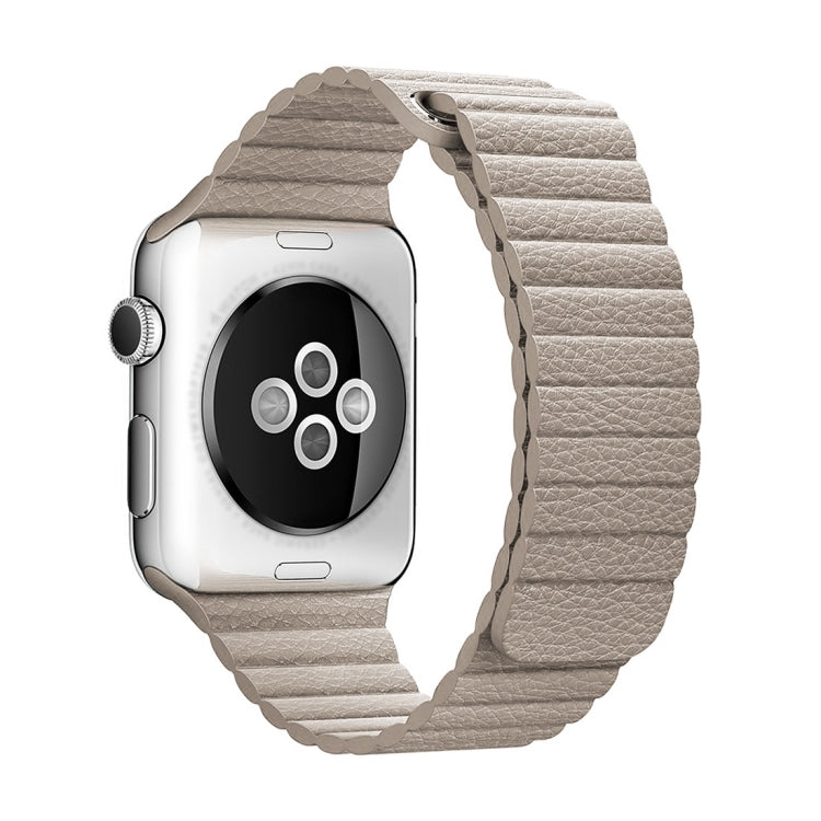 For Apple Watch 38mm Loop Magnetic Closure Clasp PU Leather Watch Band(Khaki) by buy2fix