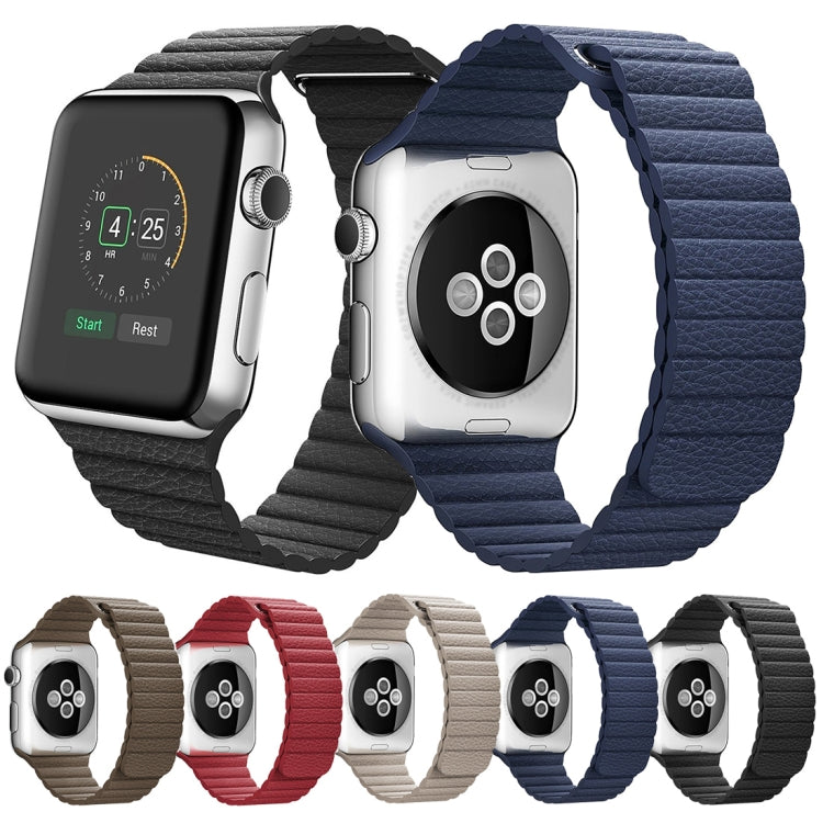 For Apple Watch 38mm Loop Magnetic Closure Clasp PU Leather Watch Band(Dark Blue) by buy2fix