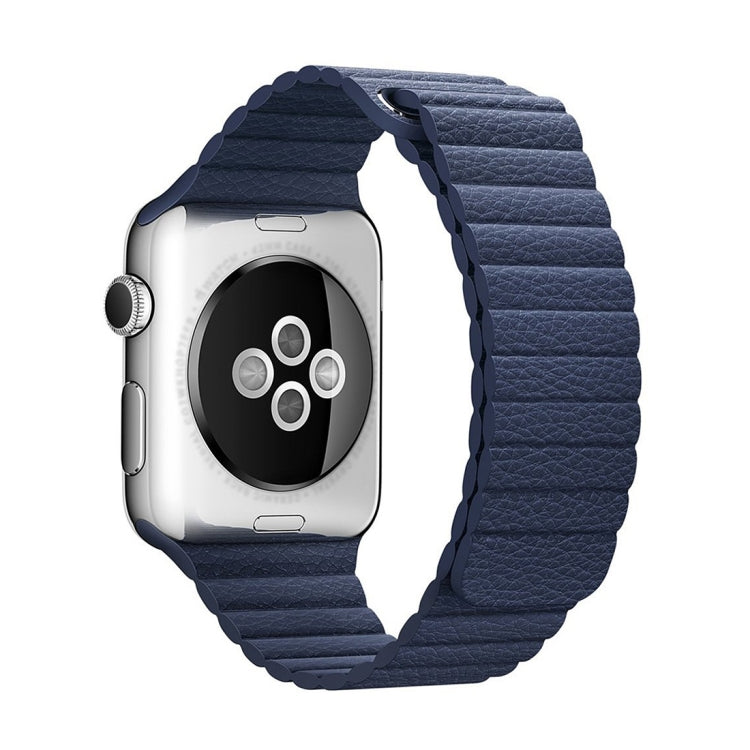 For Apple Watch 42mm Loop Magnetic Closure Clasp PU Leather Watch Band(Dark Blue) by buy2fix