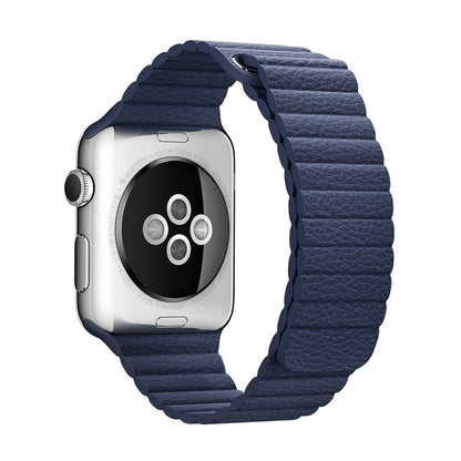For Apple Watch 42mm Loop Magnetic Closure Clasp PU Leather Watch Band(Dark Blue) by buy2fix