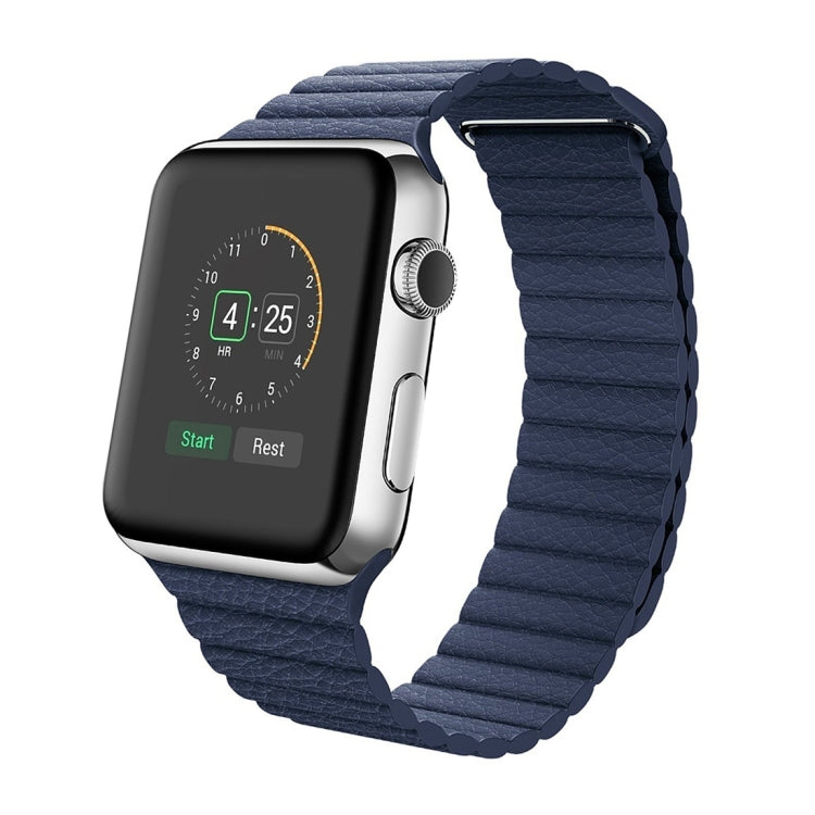 For Apple Watch 42mm Loop Magnetic Closure Clasp PU Leather Watch Band(Dark Blue) by buy2fix