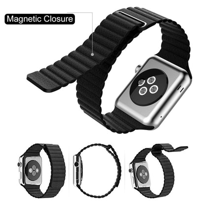 For Apple Watch 42mm Loop Magnetic Closure Clasp PU Leather Watch Band(Dark Blue) by buy2fix