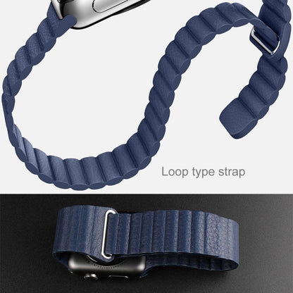 For Apple Watch 42mm Loop Magnetic Closure Clasp PU Leather Watch Band(Dark Blue) by buy2fix
