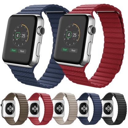 For Apple Watch 42mm Loop Magnetic Closure Clasp PU Leather Watch Band(Brown) - Watch Bands by buy2fix | Online Shopping UK | buy2fix