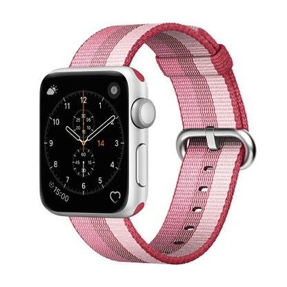 For Apple Watch 42mm Stripe Woven Nylon Watch Band (Berry Color) by buy2fix