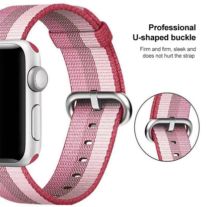 For Apple Watch 42mm Stripe Woven Nylon Watch Band (Berry Color) by buy2fix