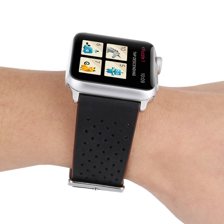 For Apple Watch Series 10 42mm / 9&8&7 41mm / SE 3&SE 2&6&SE&5&4 40mm / 3&2&1 38mm Simple Fashion Genuine Leather Hole Pattern Watch Band(Black) by buy2fix